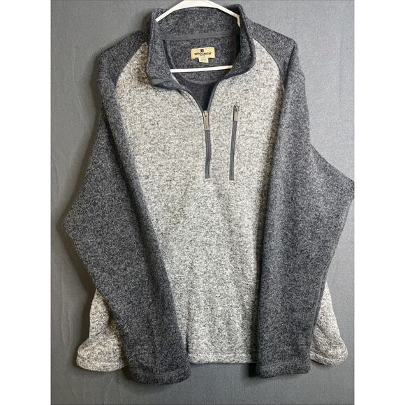 Woolrich Mens 2XL Grey Fleece Pullover Sweater Collared 1/4 Zip‎ Chest Pocket - Picture 1 of 7
